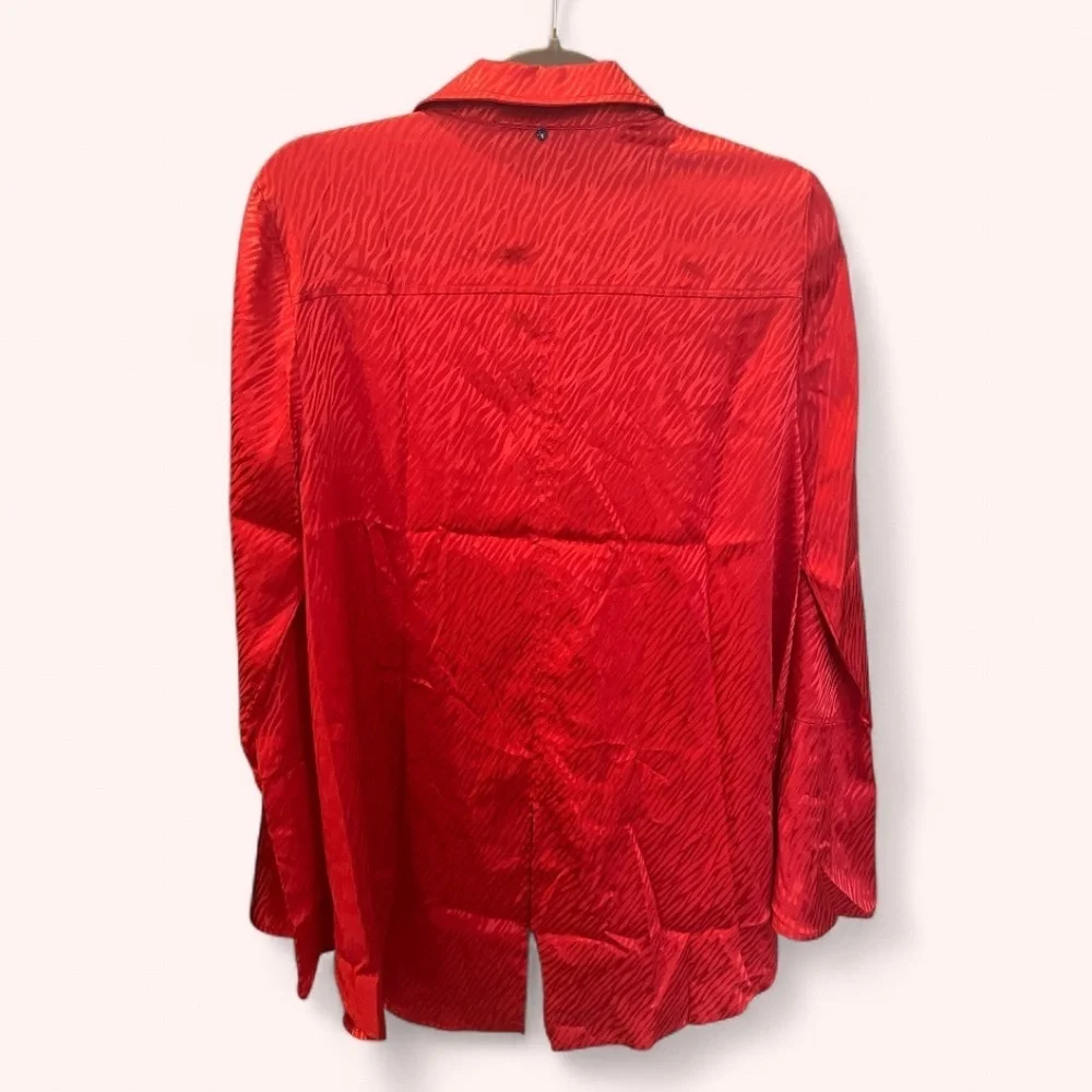 Adrienne Landau Goji Berry Zebra Print Satin Front Tie Button Up Top NWT Size S - Picture 3 of 7
